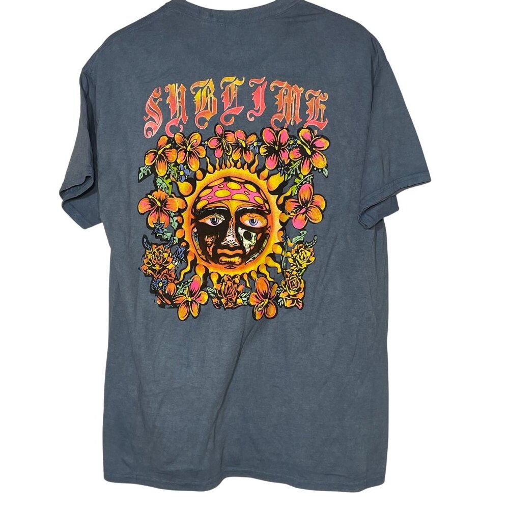 Sublime Sun Face Flowers Graphic T-Shirt Light Blue Sz MED Cotton